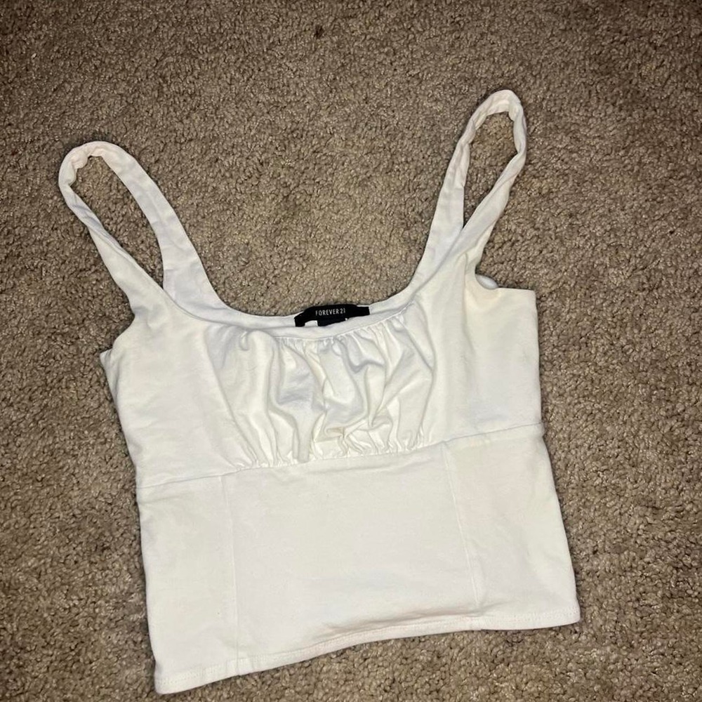 Forever 21 White Ruched Bust Crop Tank Top Coquette Y2K Feminine Size S